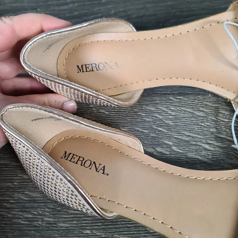 NWT Merona Flat Women's Slip-on Gold Rhinestone Sandals Size 7.5 - Picture 10 of 14